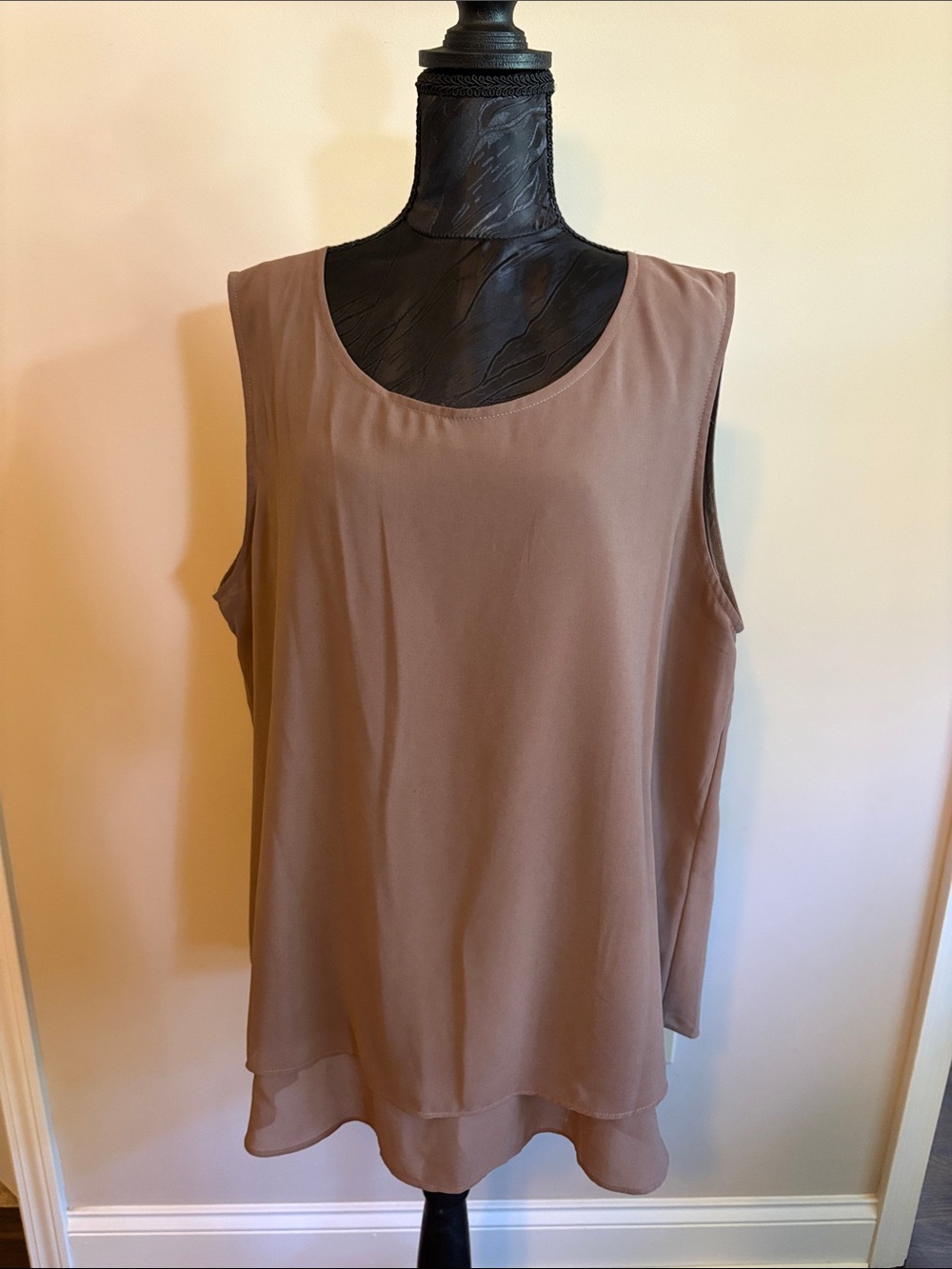 Sleeveless Layered Chiffon Shell Top - Taupe
